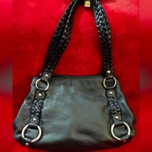 Banana Republic Black Pebble Leather Hobo Shoulder Bag with Braided Straps